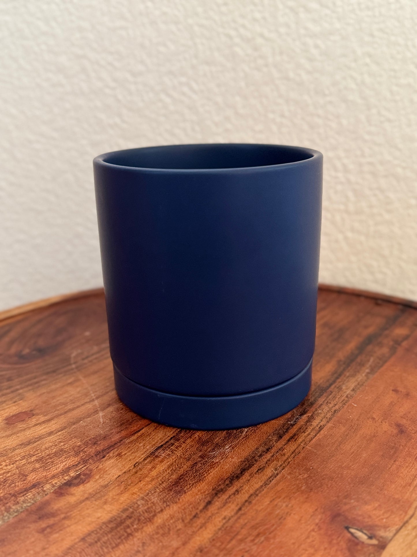 Romey Pot Dark Blue 4.25” x 4.75” with Matching Base for Small Indoor Plants and Decorative Arrangements flower pot