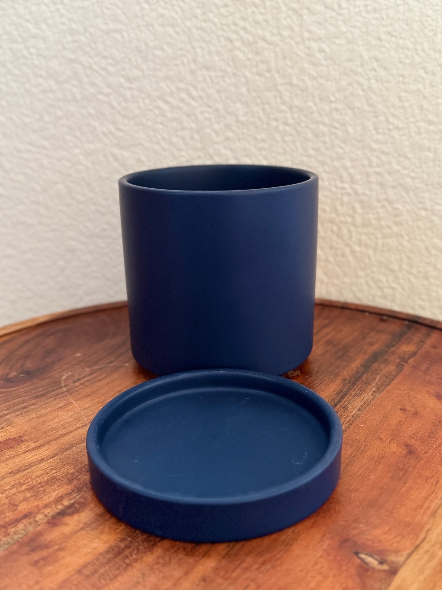 Romey Pot Dark Blue 4.25” x 4.75” with Matching Base for Small Indoor Plants and Decorative Arrangements flower pot